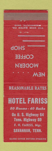 Matchbook Cover - Hotel Fariss Savannah TN