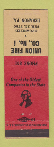 Matchbook Cover - Union Fire Company Lebanon PA  low phone #
