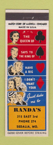 Matchbook Cover - Randa's Sedalia MO low phone #