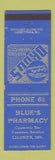 Matchbook Cover - Blue's Pharmacy Drug Ligonier IN low phone #