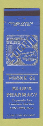 Matchbook Cover - Blue's Pharmacy Drug Ligonier IN low phone #