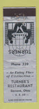 Matchbook Cover - Turner's Restaurant Geneva OH low phone # WEAR