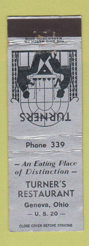 Matchbook Cover - Turner's Restaurant Geneva OH low phone # WEAR