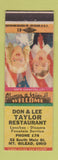 Matchbook Cover - Don and Lee Taylor Restaurant Mount Gilead OH low phone #