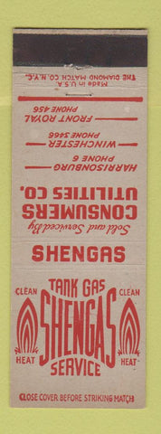 Matchbook Cover - Shengas Tank Gas Propane Harrisonburg VA Front Royal