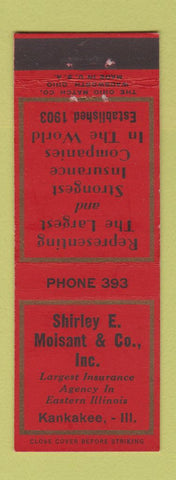 Matchbook Cover - Shirley Moisant Insurance Kankakee IL