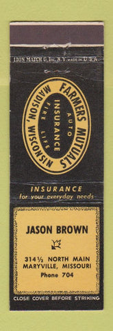 Matchbook Cover - Jason Brown Farmers Mutuals Insurance Maryville MO low phone #