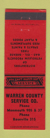 Matchbook Cover - Warren County oil gas feed Monmouth Roseville IL