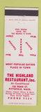 Matchbook Cover - Highland Restaurant Pittsfield MA