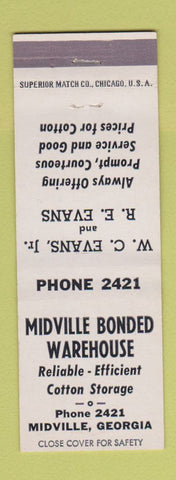 Matchbook Cover - Midville Bonded Warehouse Midville GA low phone #