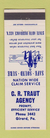 Matchbook Cover - CR Traut Insurance Girard PA low phone #