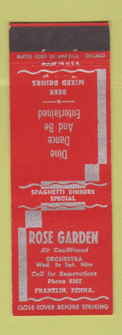 Matchbook Cover - Rose Garden Restaurant Franklin PA