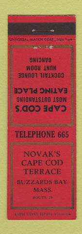 Matchbook Cover - Novak's Cape Cod Terrace Buzzards Bay MA low phone #