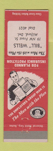Matchbook Cover - Bill Wells Insurance Milford DE low phone #