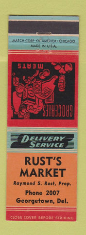 Matchbook Cover - Rust's Market Grocery Georgetown DE low phone #