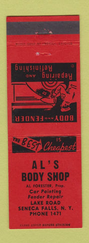 Matchbook Cover - Al's Body Shop Seneca Falls NY low phone #