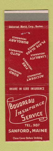 Matchbook Cover - Boudreau Insurance Sanford ME low phone #