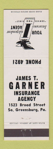Matchbook Cover - James Garner Insurance South Greensburg PA low phone #
