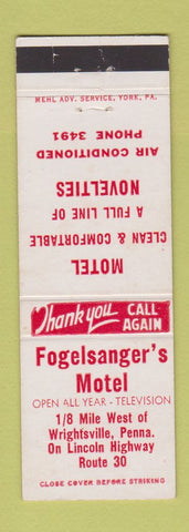 Matchbook Cover - Fogelsanger's Motel Wrightsville PA low phone #