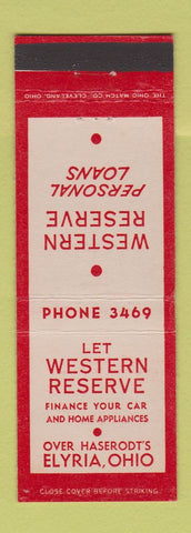 Matchbook Cover - Western Reserve Loans Elyria OH low phone # WEAR