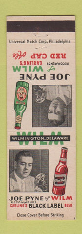 Matchbook Cover - Carling's Beer Joe Pyne WILM Radio Wilmington DE WORN BACK
