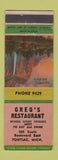Matchbook Cover - Greg's Restaurant Pontiac MI WEAR