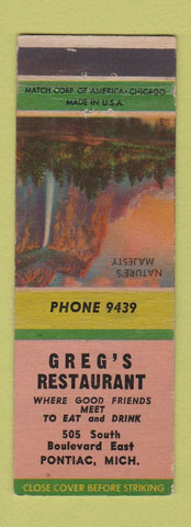 Matchbook Cover - Greg's Restaurant Pontiac MI WEAR