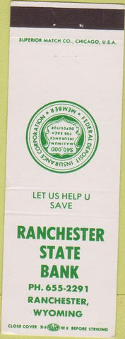 Matchbook Cover - Ranchester State Bank WY