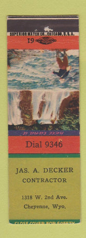 Matchbook Cover - Jas Decker Contractor Cheyenne WY Fishing scene
