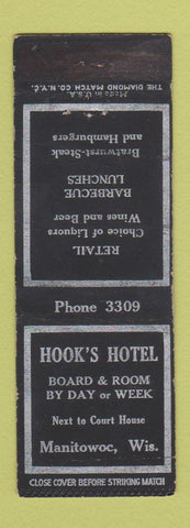Matchbook Cover - Hook's Hotel Manitowoc WI low phone #