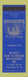Matchbook Cover - Blake's New Plymouth Restaurant Plymouth NH low phone #