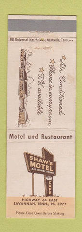 Matchbook Cover - Shaw's Motel Savannah TN WEAR