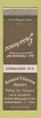 Matchbook Cover - Robert Groom Insurance Murfreesboro TN WEAR