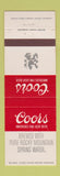 Matchbook Cover - Coors Beer Golden Colorado