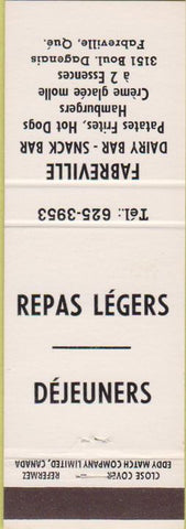 Matchbook Cover - Fabreville Dairy Bar Snack Bar QC