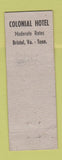 Matchbook Cover - Colonial Hotel Bristol VA bellhop