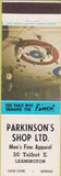Matchbook Cover - Parkinson's Men's Clothes Leamington ON