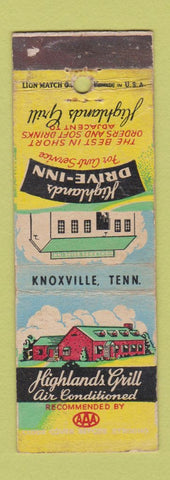 Matchbook Cover - Highlands Grill Drive Inn Knoxville TN WORN