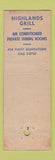 Matchbook Cover - Highlands Grill Drive Inn Knoxville TN WORN