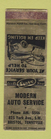 Matchbook Cover - Modern Auto Service Bristol TN WORN SAMPLE