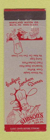 Matchbook Cover - Stinson's Restaurant Erie PA