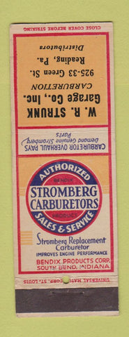 Matchbook Cover - Stromberg Carburetors WR Strunk Reading PA