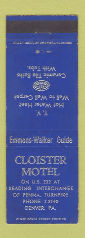 Matchbook Cover - Cloister Motel Denver PA