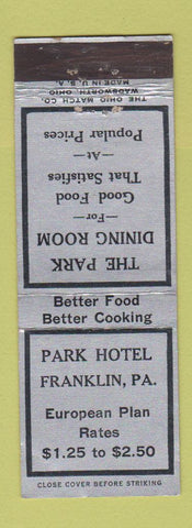 Matchbook Cover - Park Hotel Franklin PA