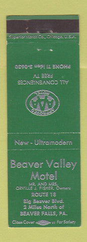 Matchbook Cover - Beaver Valley Motel Beaver Falls PA GREEN