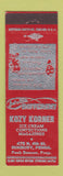Matchbook Cover - Kozy Korner Ice Cream Confections Sunbury PA