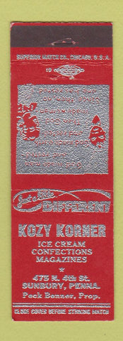 Matchbook Cover - Kozy Korner Ice Cream Confections Sunbury PA