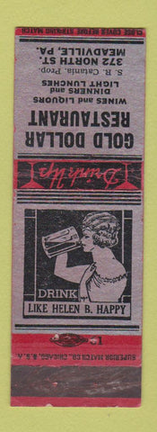 Matchbook Cover - Gold Dollar Restaurant Meadville PA girlie