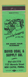 Matchbook Cover - Davis Coal Supply New Castle PA