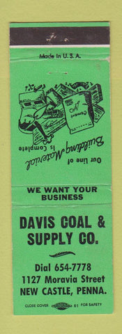Matchbook Cover - Davis Coal Supply New Castle PA